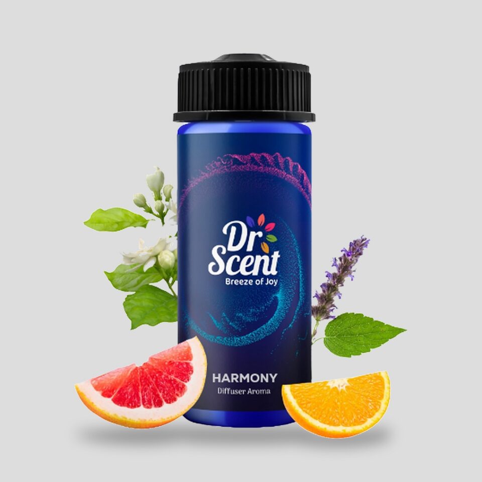 Harmony aroma oil 170 ml in a blue PET bottle, with orange, grapefruit, spices, jasmine