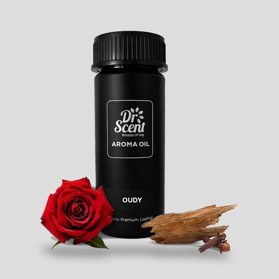 Oudy aroma oil 170 ml in a black PET bottle, with rose, greek mandarin, oud, praline