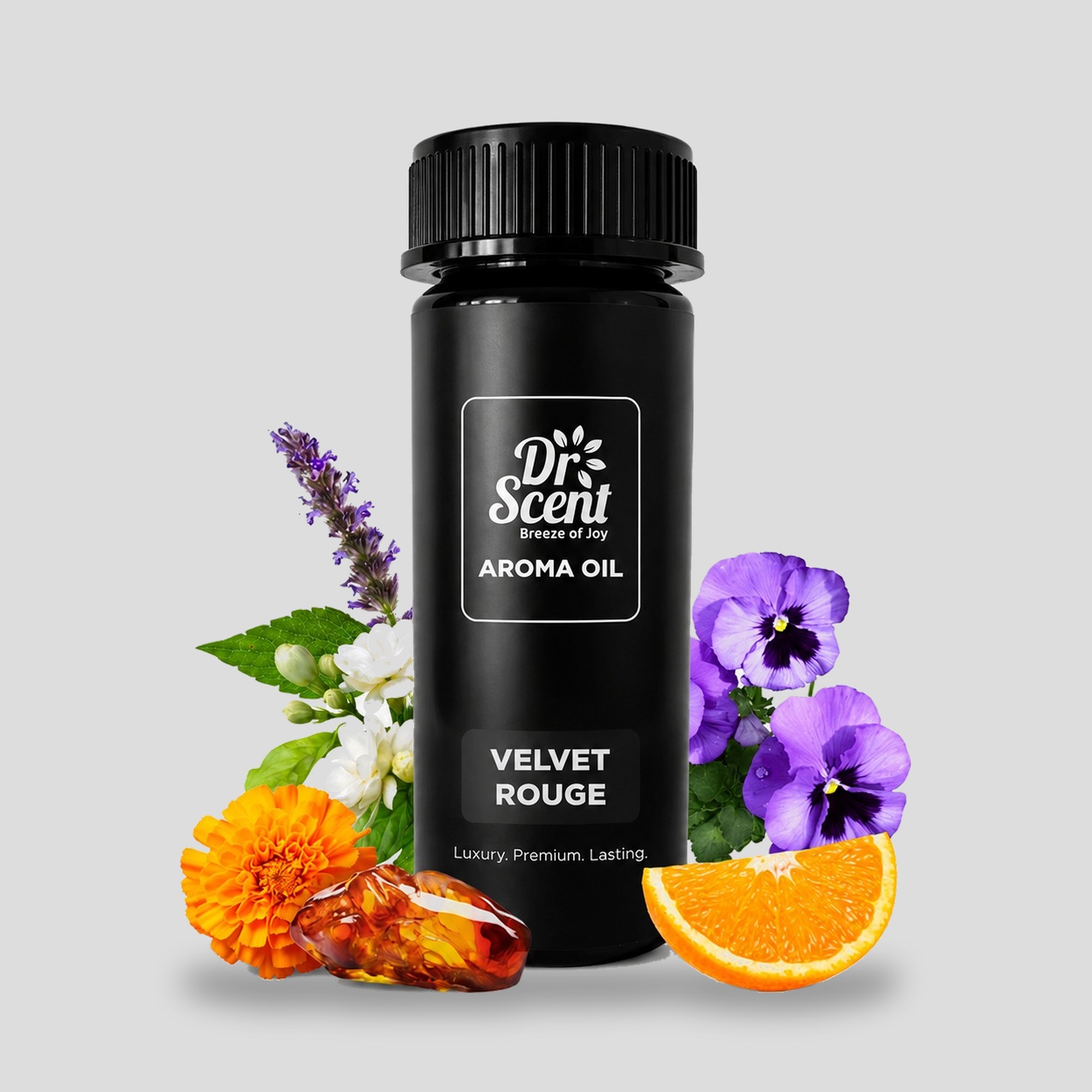 Velvet Rouge aroma oil 170 ml in a black PET bottle, with saffron, orange, marigold, cedarwood