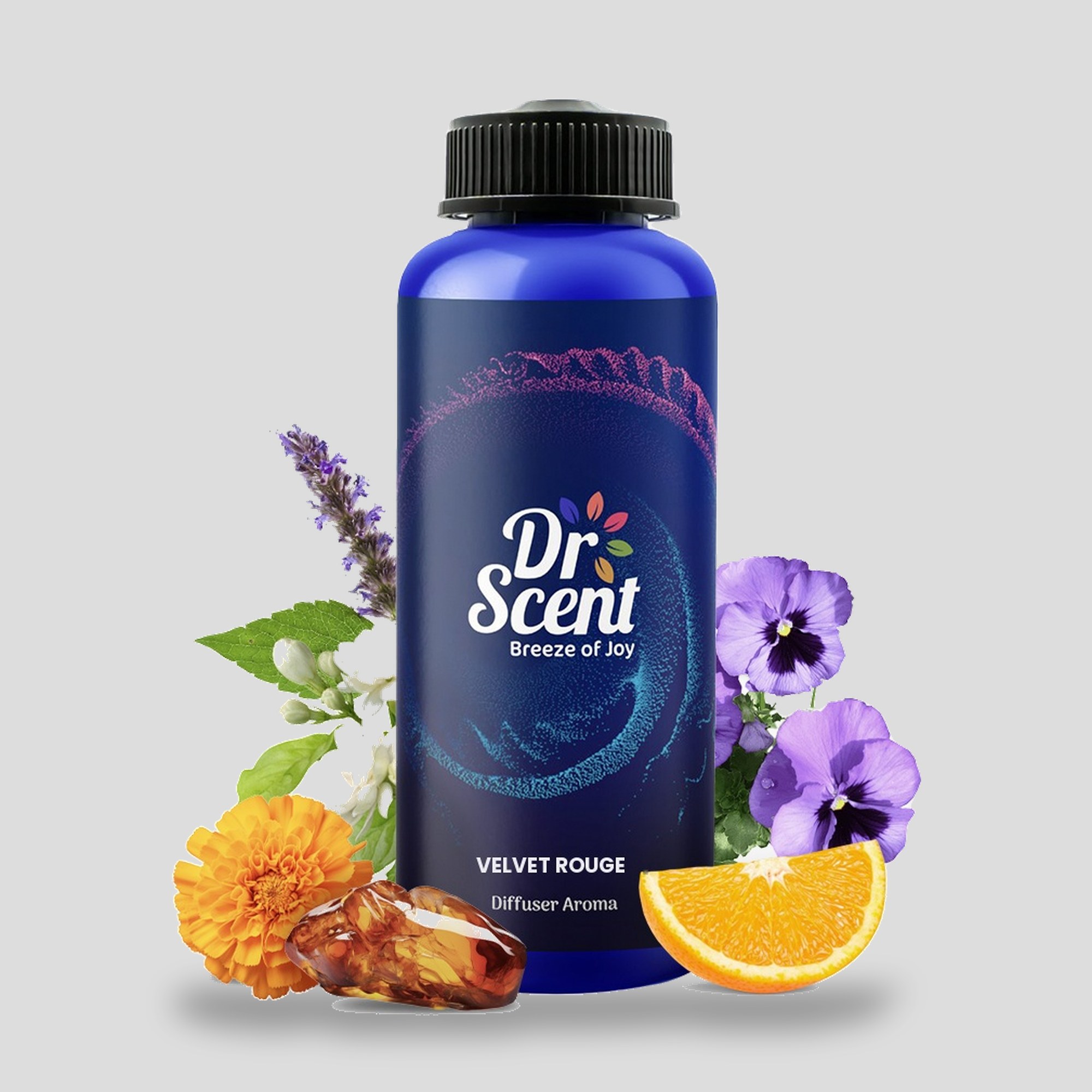 Velvet Rouge aroma oil 1000 ml in a blue bottle, with saffron, orange, marigold, cedarwood