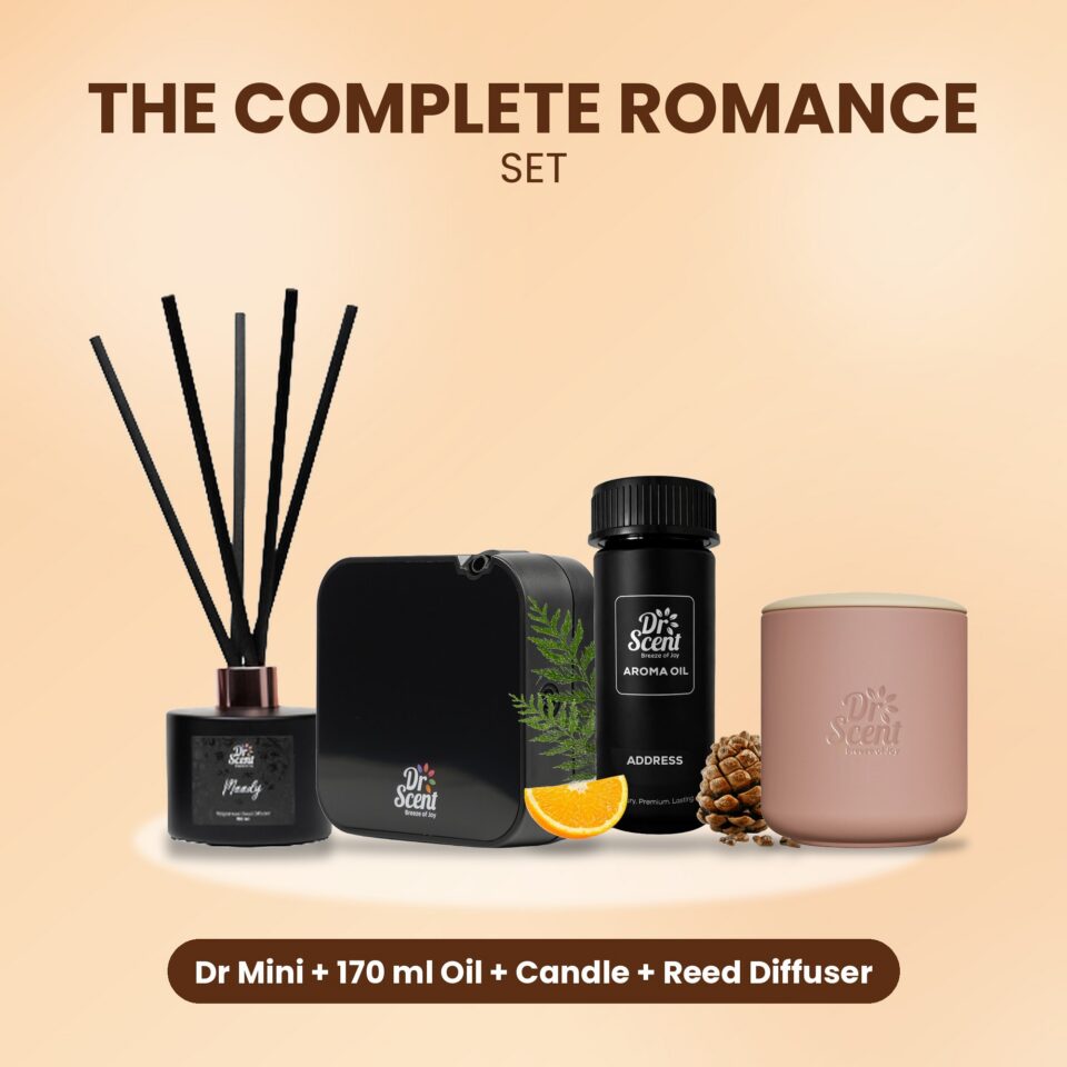 The Complete Romance Set: Dr Mini diffuser, 170 ml aroma oil, soy candle and reed diffuser