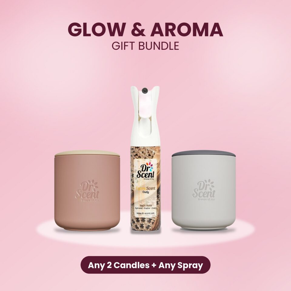 Glow and Aroma Gift Bundle: two Dr Scent soy candles and a room spray